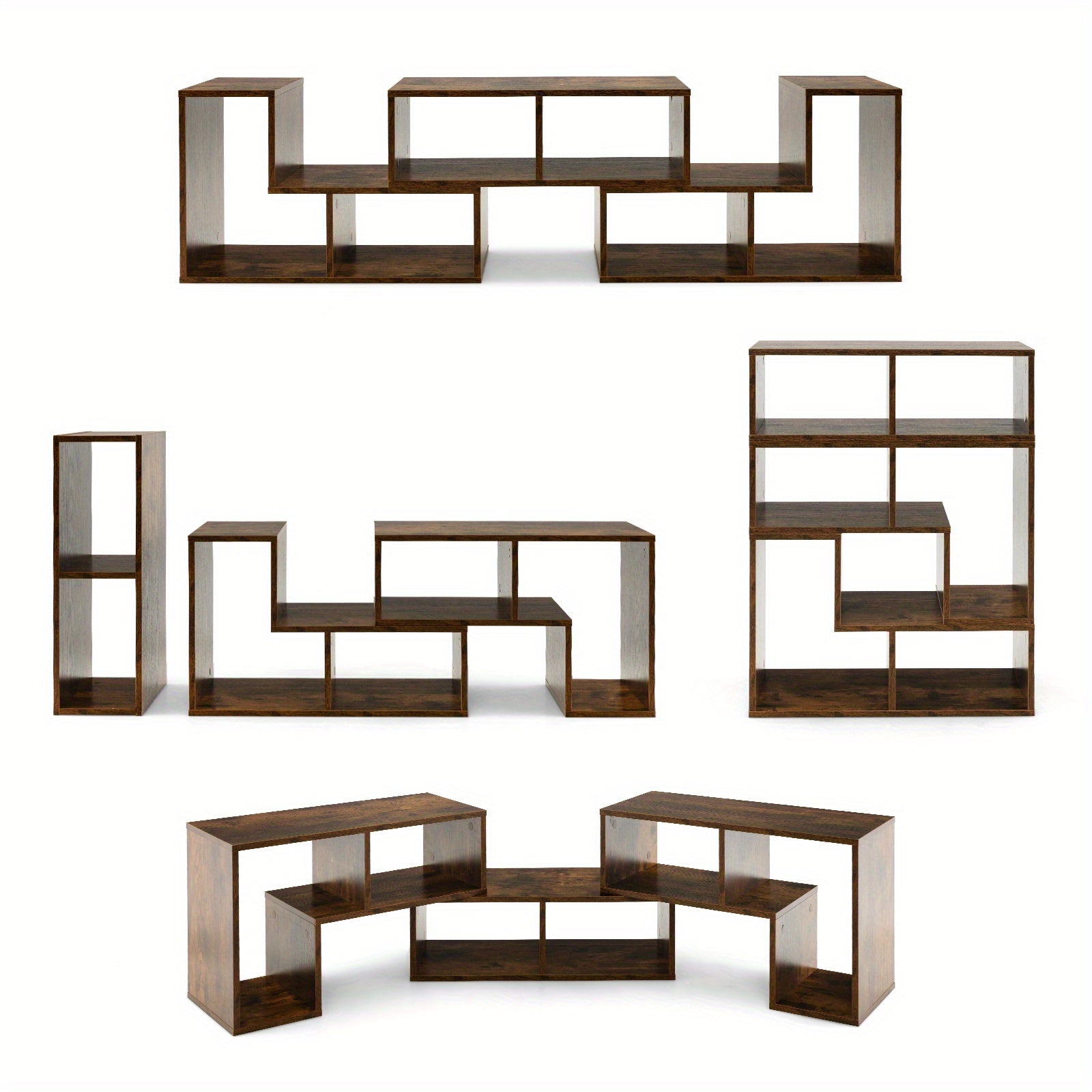 3 Pieces TV Console Stand Modern Entertainment Center Storage Bookcase Brown