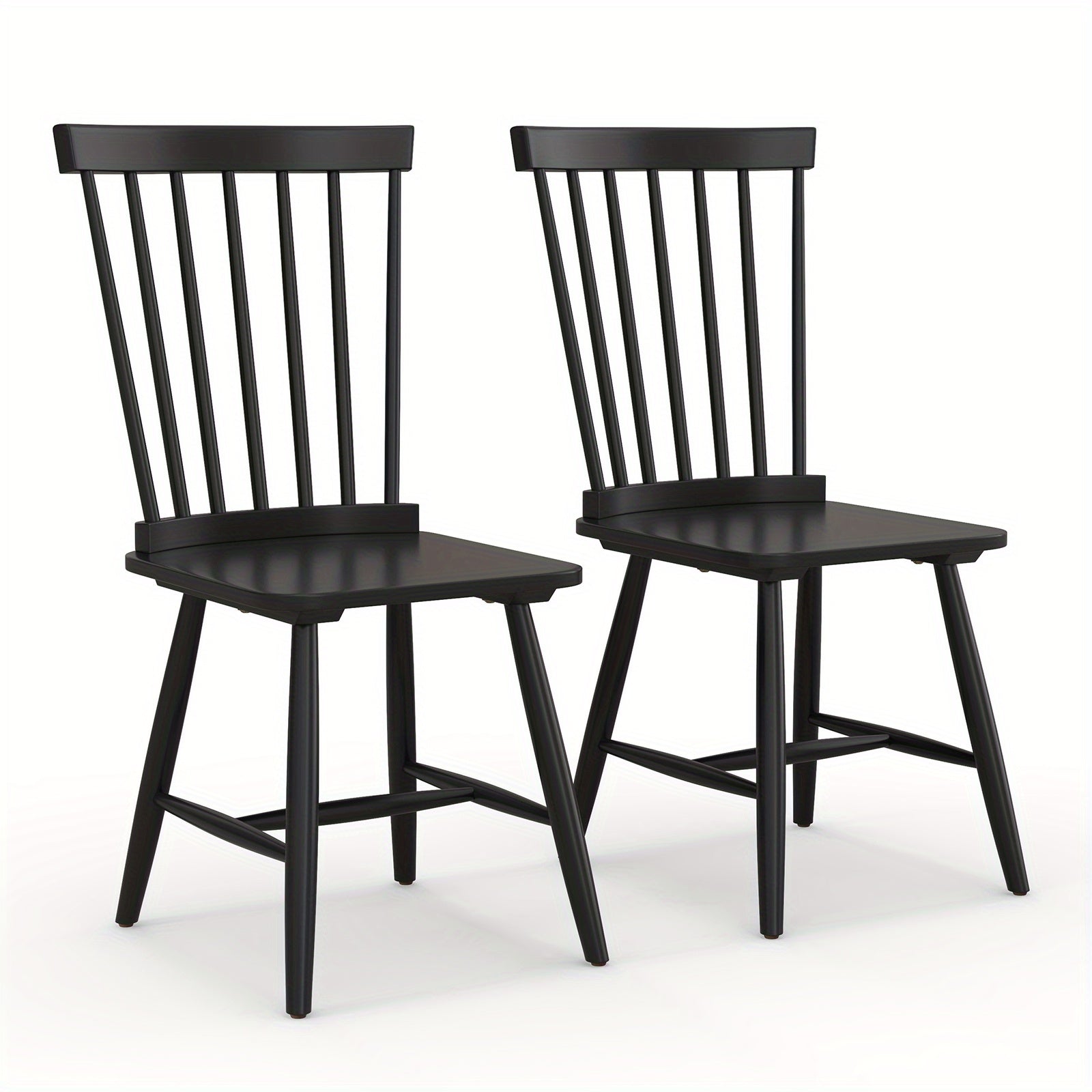 Windsor Dining Chairs Set of 2 Armless Spindle Back Solid Rubber Wood Black