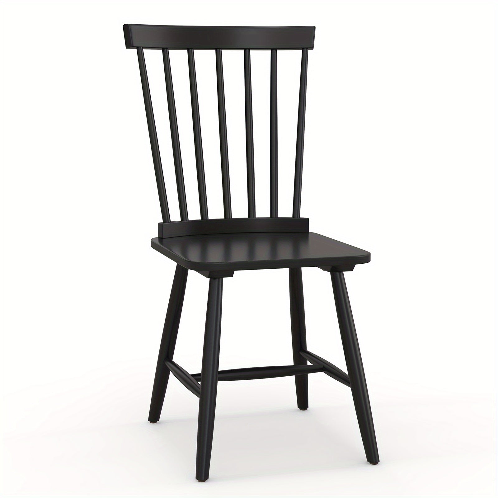 Windsor Dining Chairs Set of 2 Armless Spindle Back Solid Rubber Wood Black