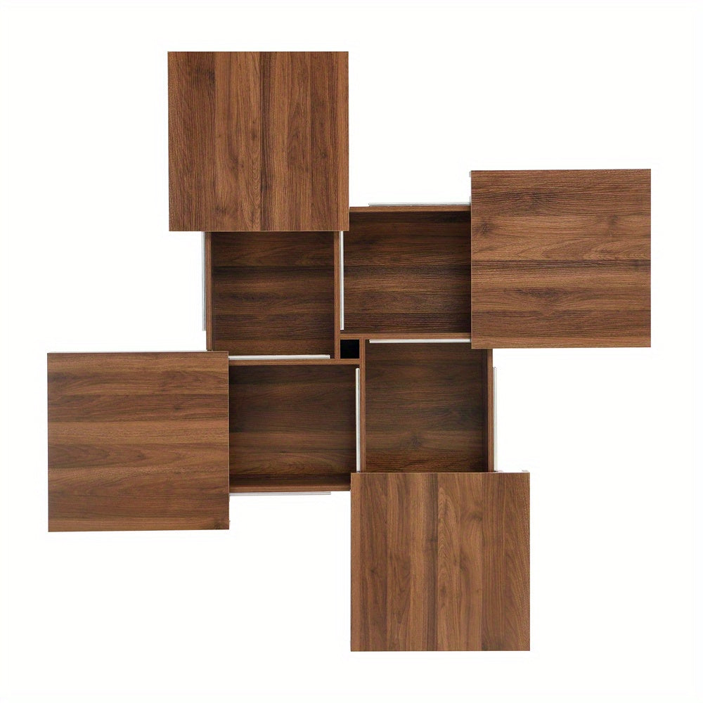 Square Marble Veneer Coffee Table Sliding Top with Storage in Walnut