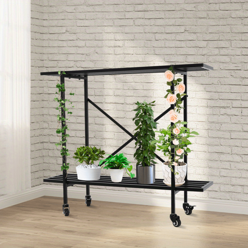 2-Tier Plant Stand Rectangular Metal Plant Stand With Wheels For Small Space