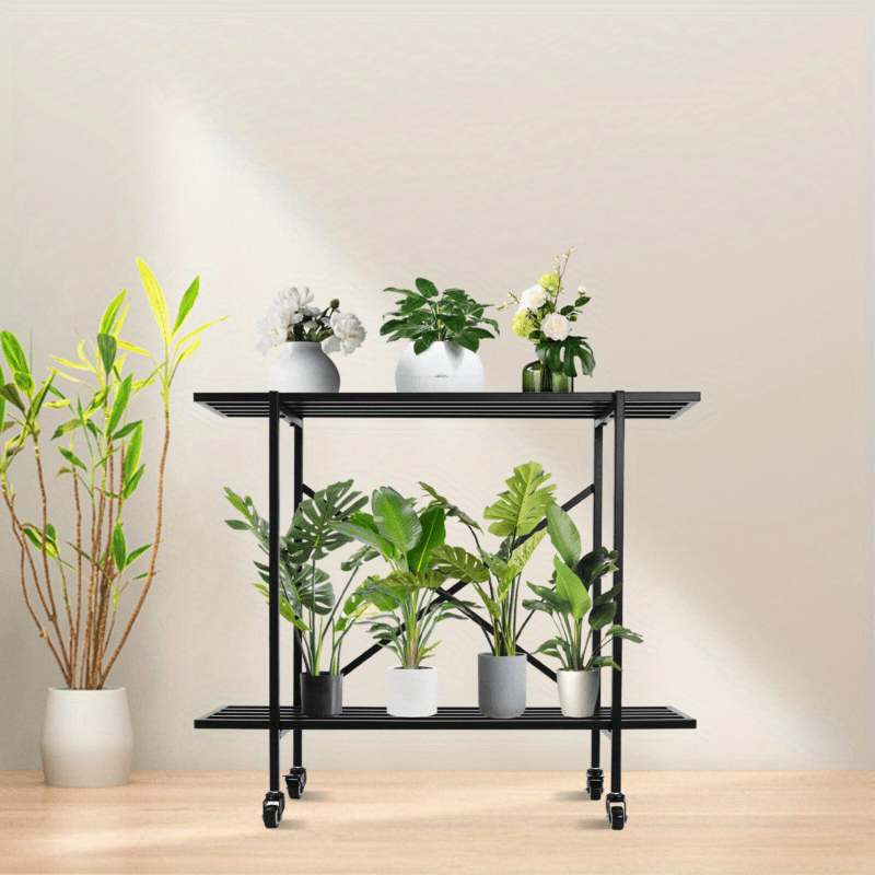 2-Tier Plant Stand Rectangular Metal Plant Stand With Wheels For Small Space