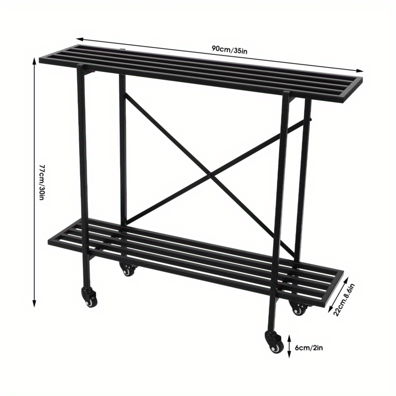 2-Tier Plant Stand Rectangular Metal Plant Stand With Wheels For Small Space