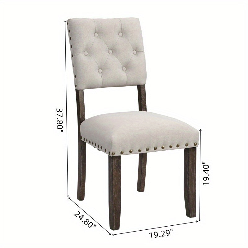 Modern tufted back upholstered fabric dining chair set of 2, nail head trim chair, beige