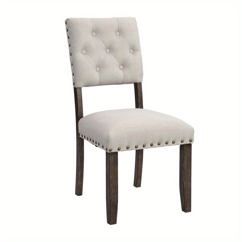 Modern tufted back upholstered fabric dining chair set of 2, nail head trim chair, beige