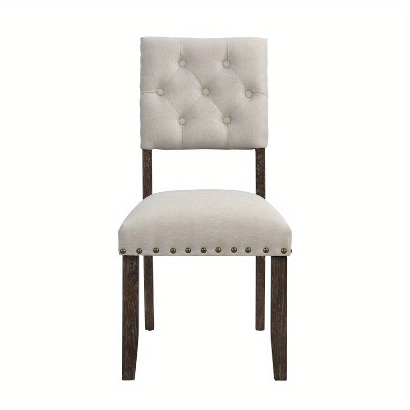 Modern tufted back upholstered fabric dining chair set of 2, nail head trim chair, beige