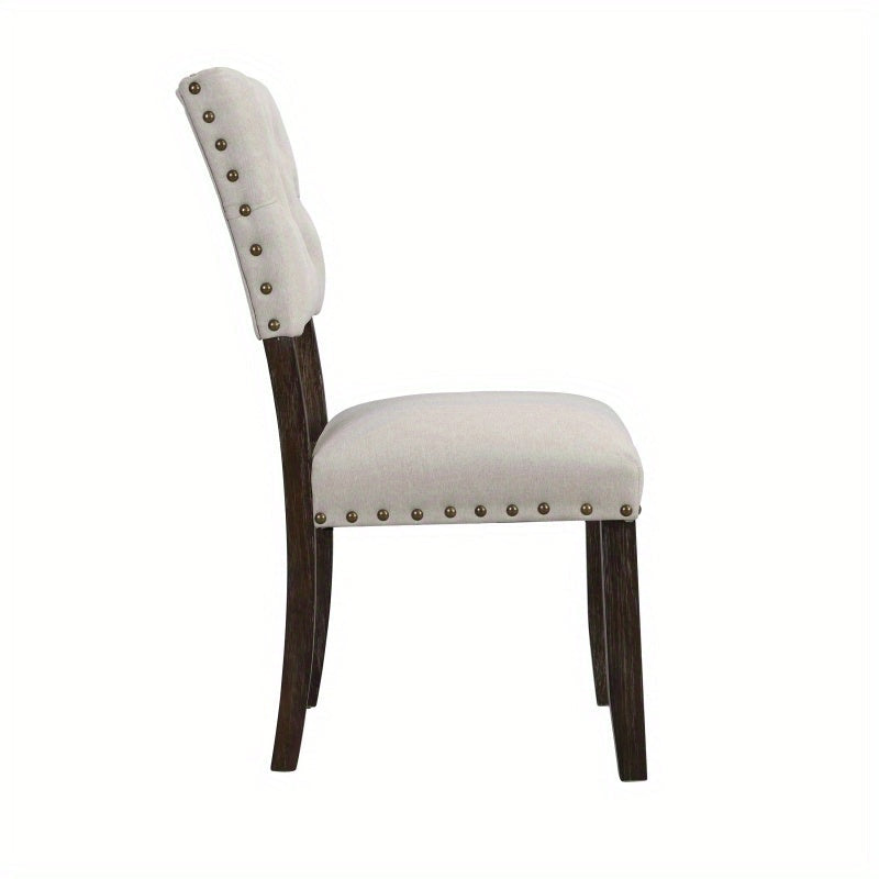 Modern tufted back upholstered fabric dining chair set of 2, nail head trim chair, beige