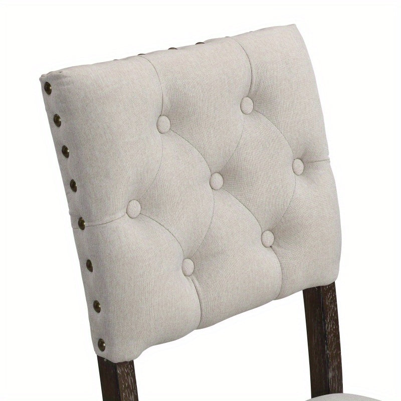 Modern tufted back upholstered fabric dining chair set of 2, nail head trim chair, beige