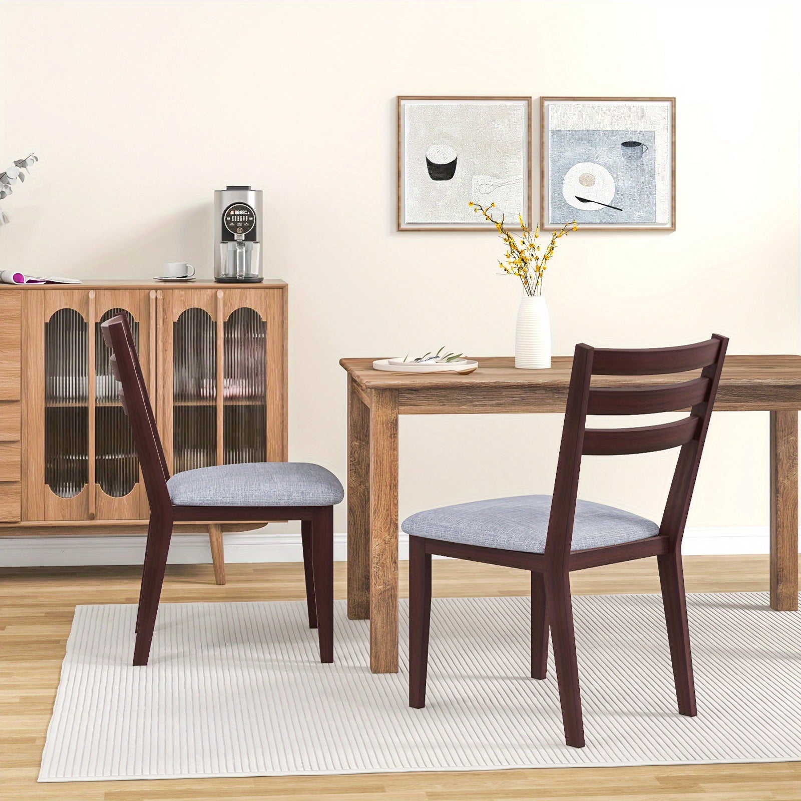 Upholstered Dining Chair Set of 2 Armless Cushioned Seat Hollow Curved Backrest