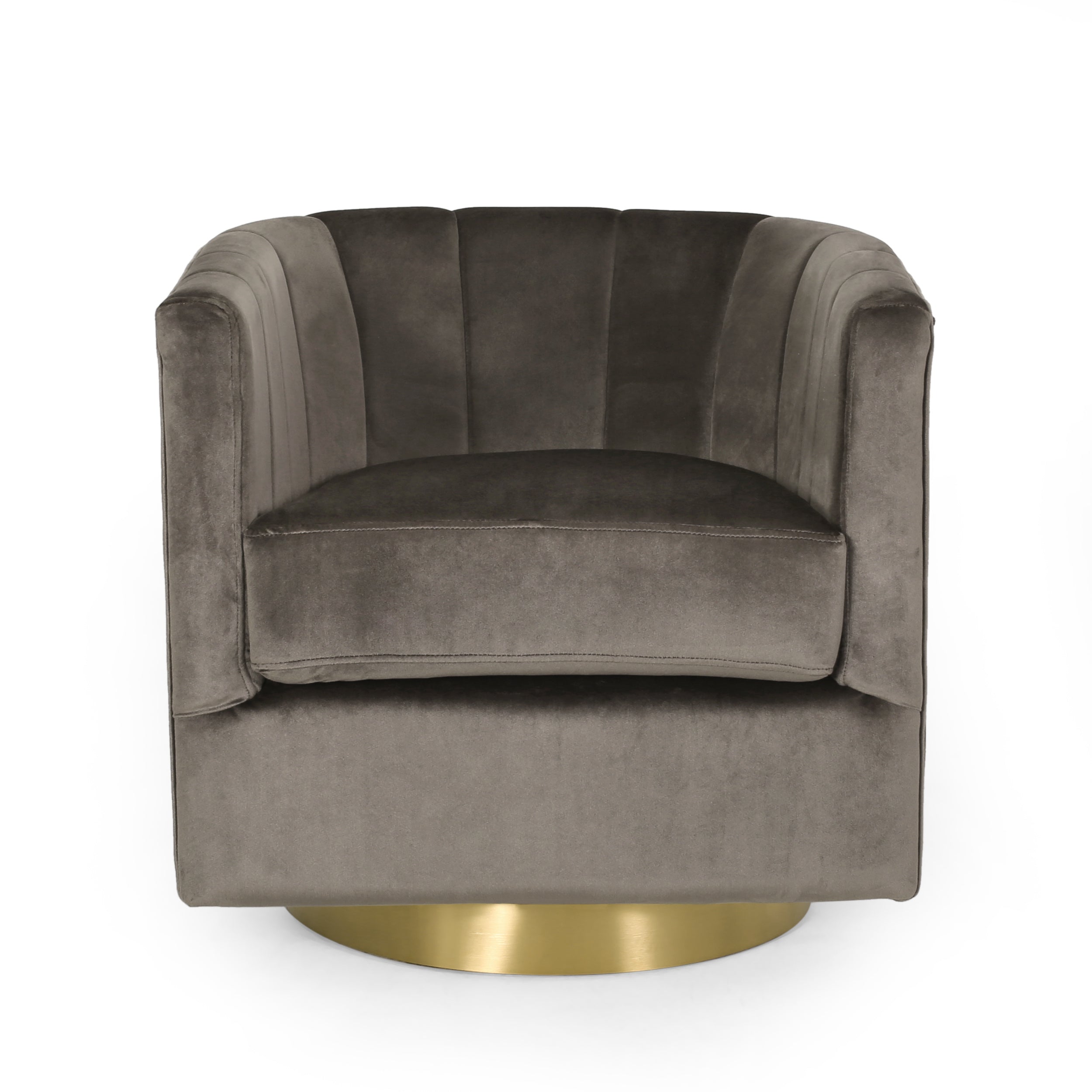 Modern Glam Velvet Swivel Arm Chair with Channel Stitching - Luxurious Metallic Base & Jewel-Like Colors - Tub Chair Design for Ultimate Comfort - Elegant Addition to Living Room Décor - 100% Polyeste