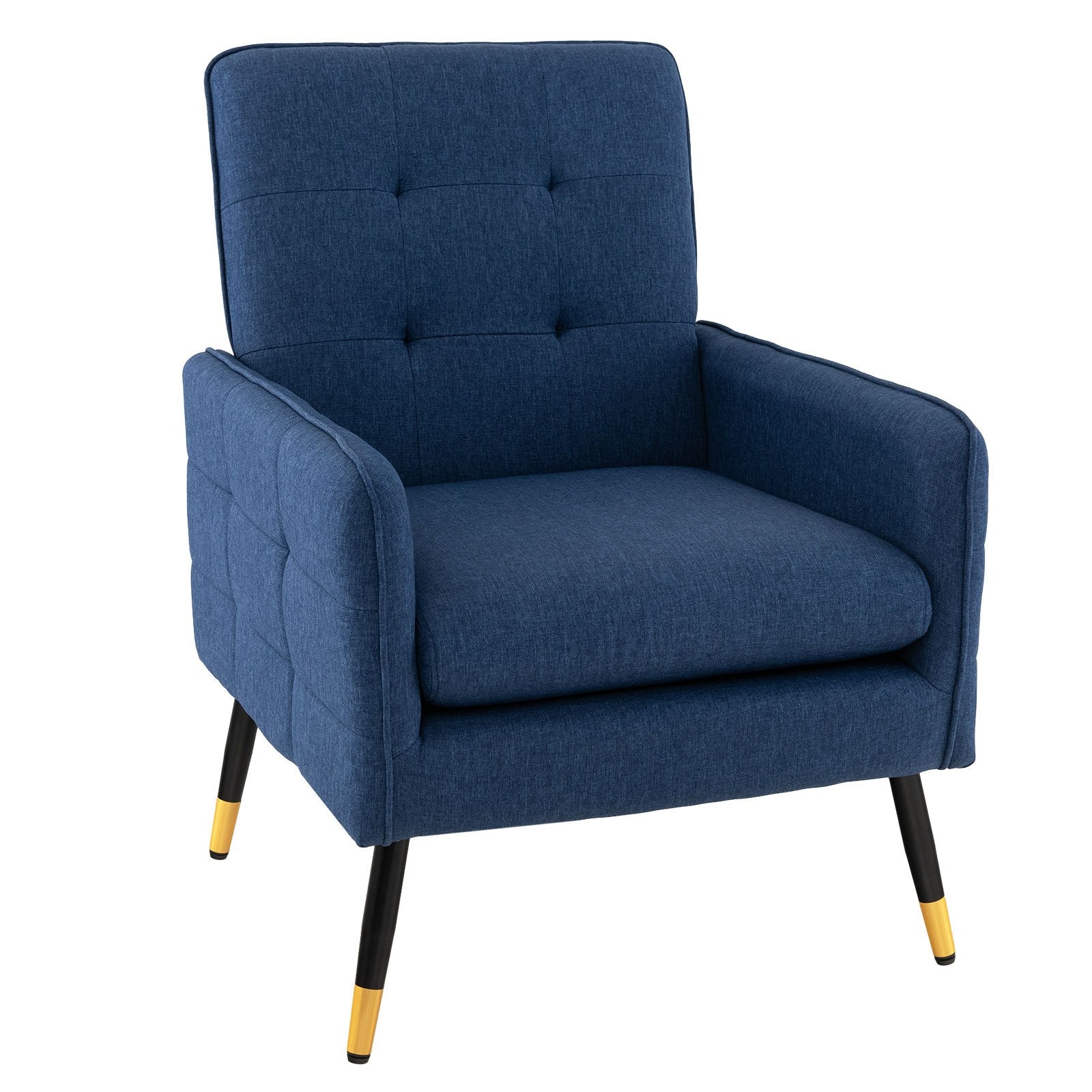 Linen Fabric Accent Chair Modern Single Sofa Chair w/ Solid Metal Legs Blue