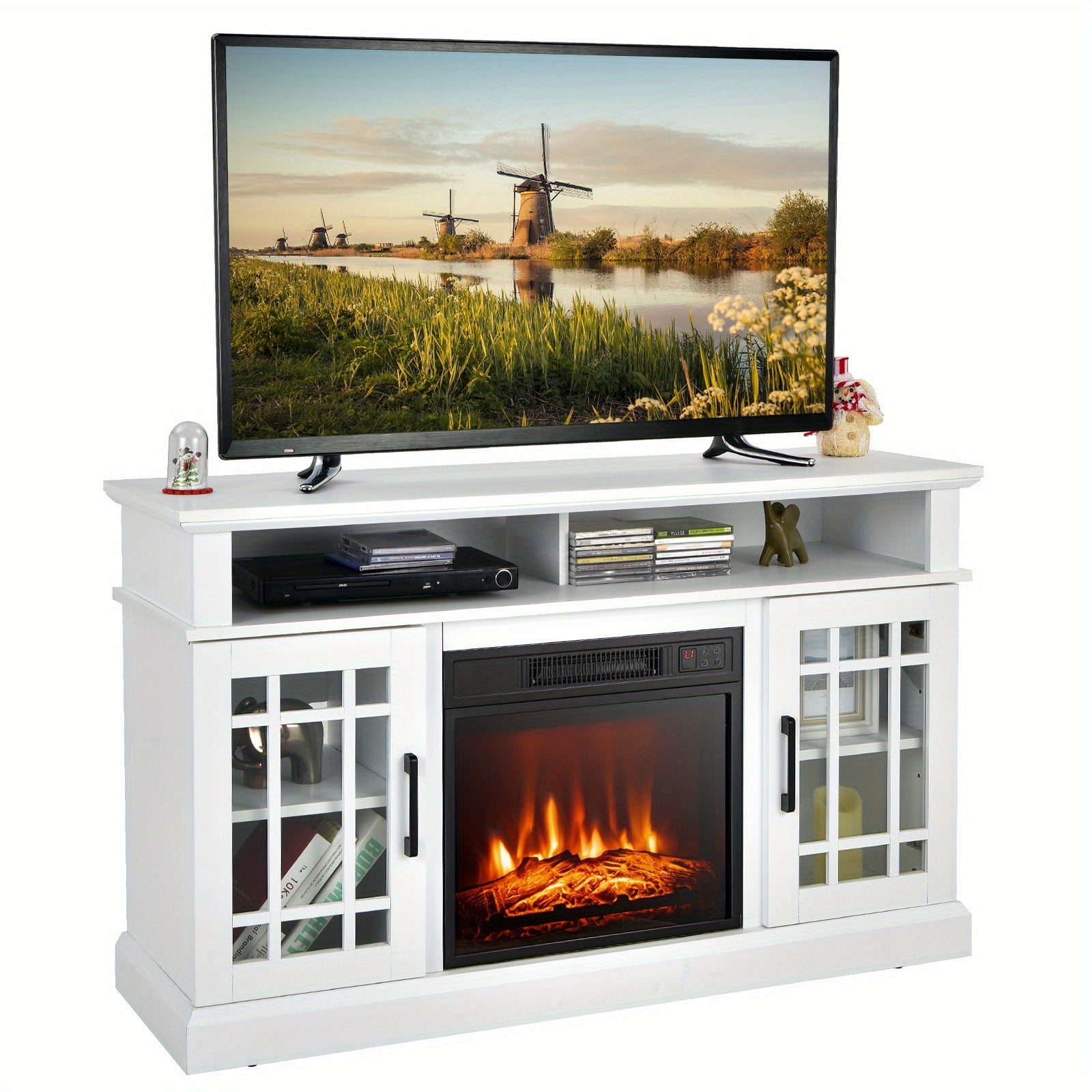 48" TV Stand Console Cabinet w/ Fireplace Entertainment Center For Living Room