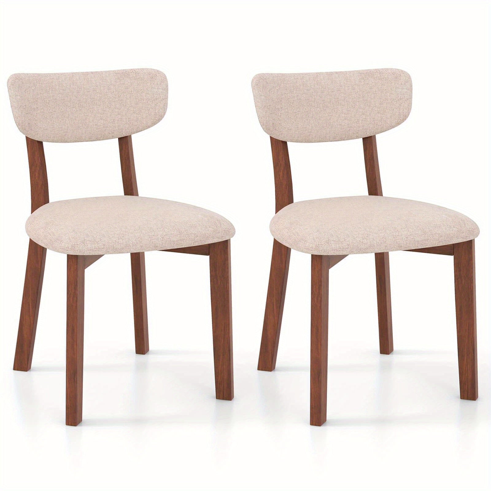 Upholstered Dining Chairs Set of 2 w/ Solid Rubber Frame Curved Backrest - Beige - Dining Chairs Westberry Furniture