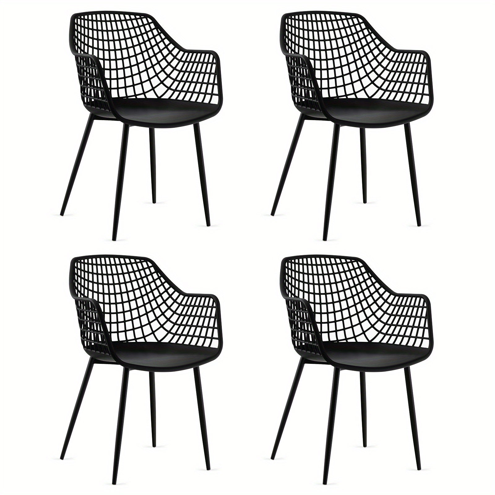 Modern Dining Chair Set of 4 Plastic Shell Hollow W/Metal Legs for Living Room