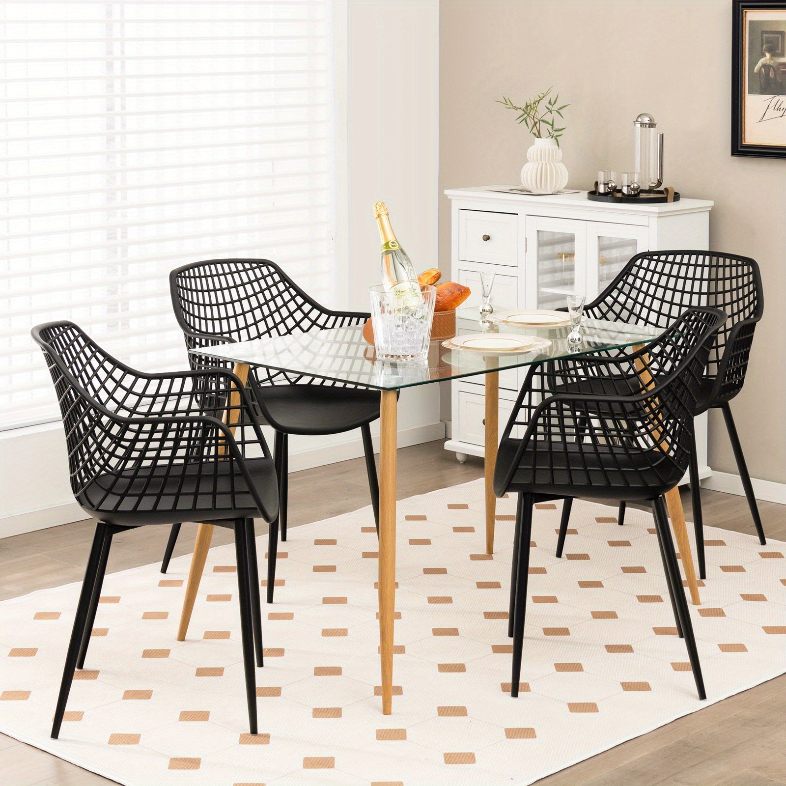 Modern Dining Chair Set of 4 Plastic Shell Hollow W/Metal Legs for Living Room