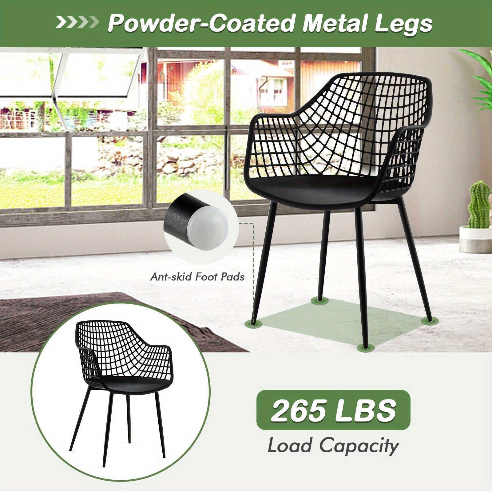 Modern Dining Chair Set of 4 Plastic Shell Hollow W/Metal Legs for Living Room - Black - Dining Chairs Westberry