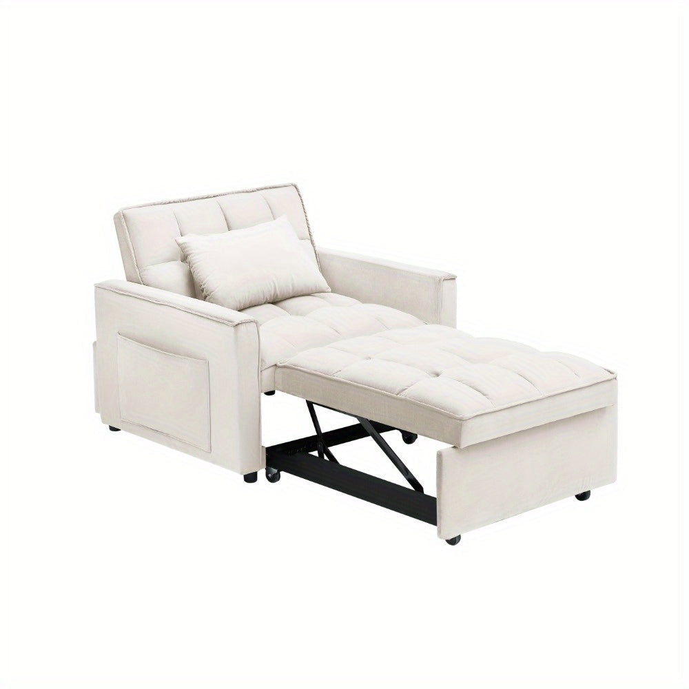 Sofa bed chair 3 in 1 convertible, recliner, single recliner, suitable for small Spaces with adjustable back black creamy white