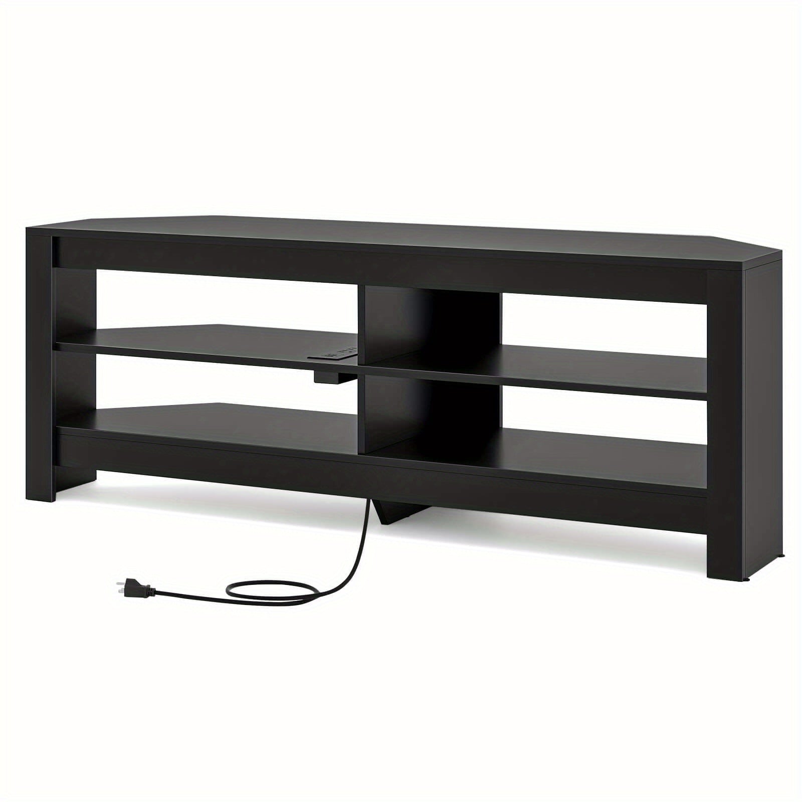 3-Tier Corner TV Stand with Power Outlet 4 Open Storage Shelves for Living Room