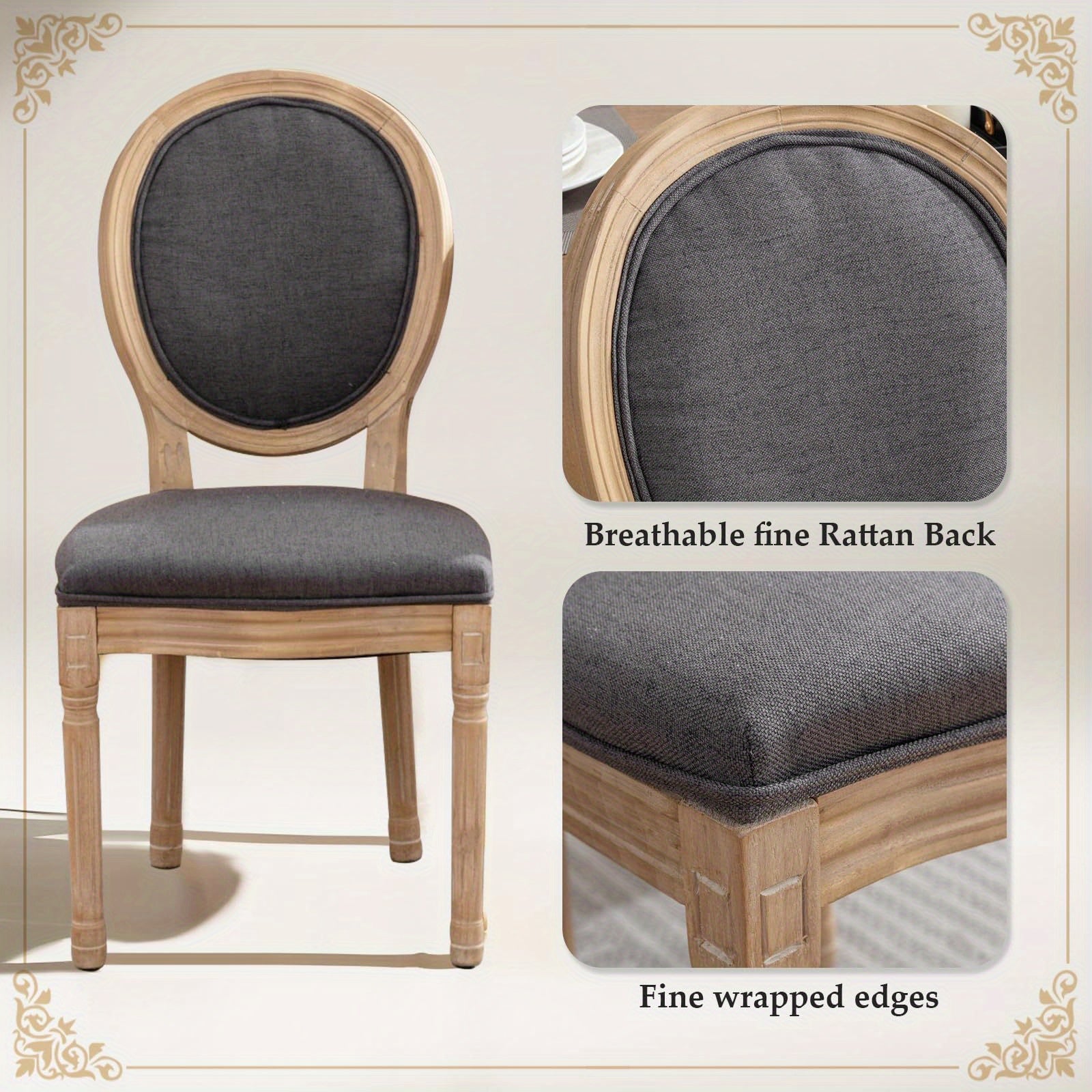 Linen Fabric Dining Chair Set of 2 Armless Accent Side Chair Wood Leg