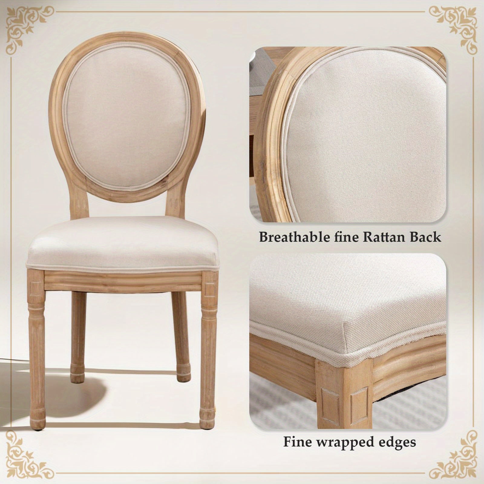 Linen Fabric Dining Chair Set of 2 Armless Accent Side Chair Wood Leg