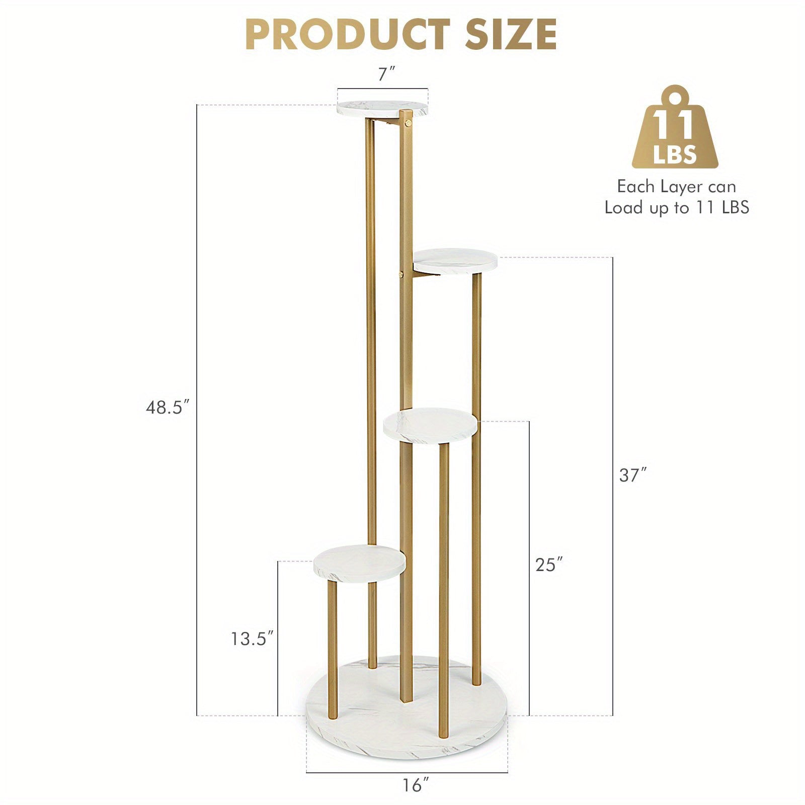 4-Tier Metal Plant Stand 49.5’’ Tall Potted Planter Display Shelf Storage Rack - Golden, White - Plant Stands Westberry