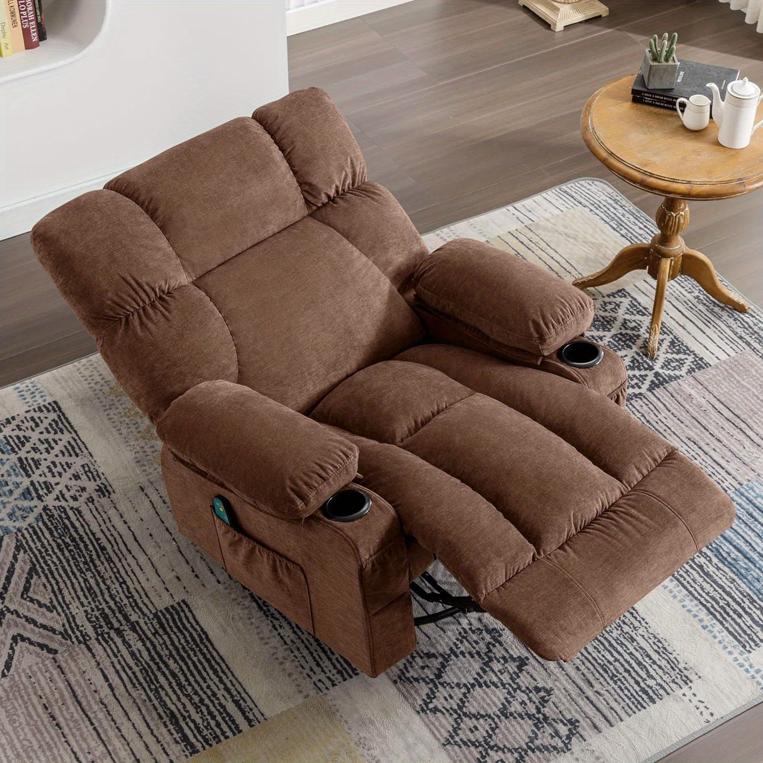 Recliner Chair Soft Fabric Recliner with Heat and Massage Oversized Recliner Chair Recliner Chairs for Adults Manual Rocking Recliner Chair Big and Tall with 2 Cup Holders for Living Room