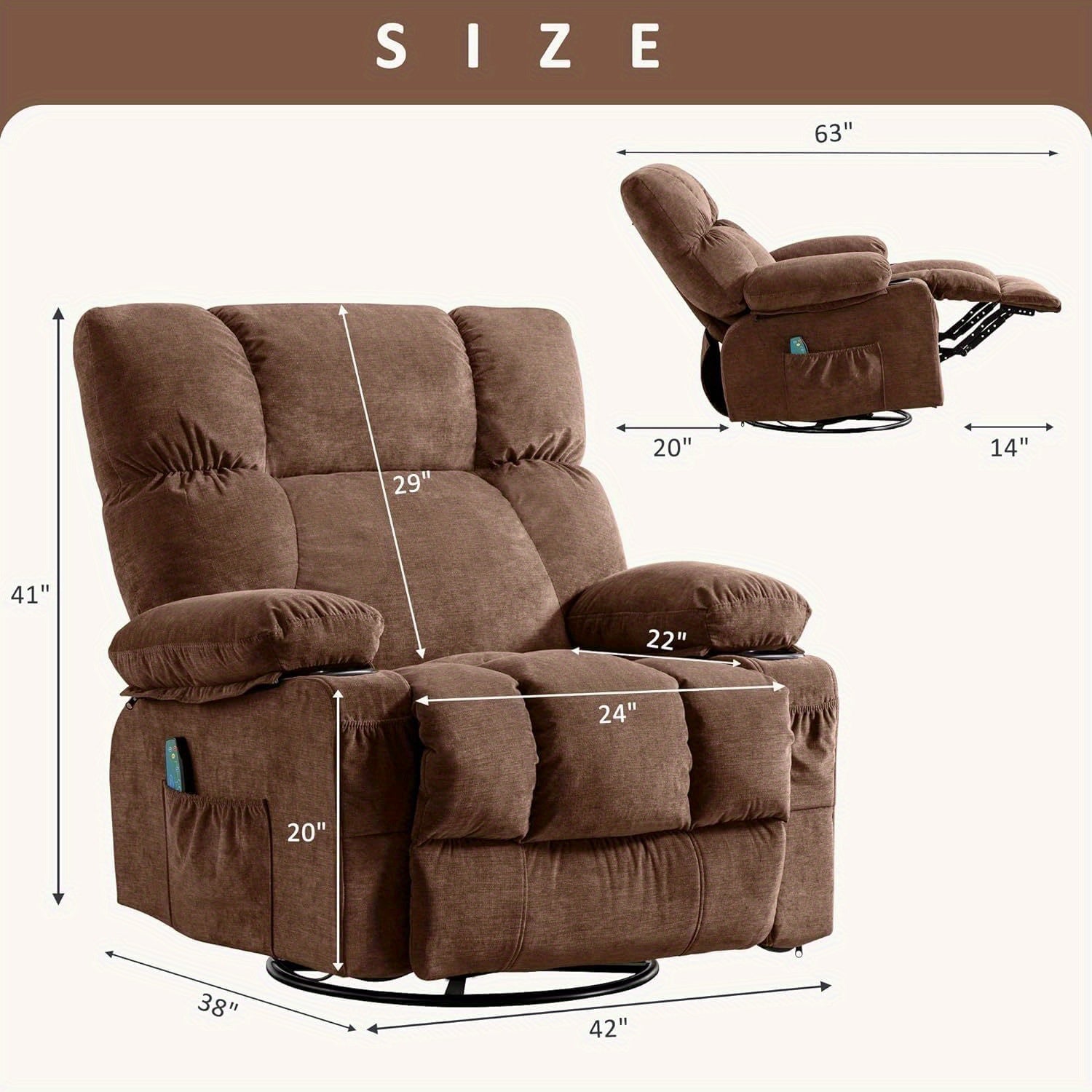 Recliner Chair Soft Fabric Recliner with Heat and Massage Oversized Recliner Chair Recliner Chairs for Adults Manual Rocking Recliner Chair Big and Tall with 2 Cup Holders for Living Room