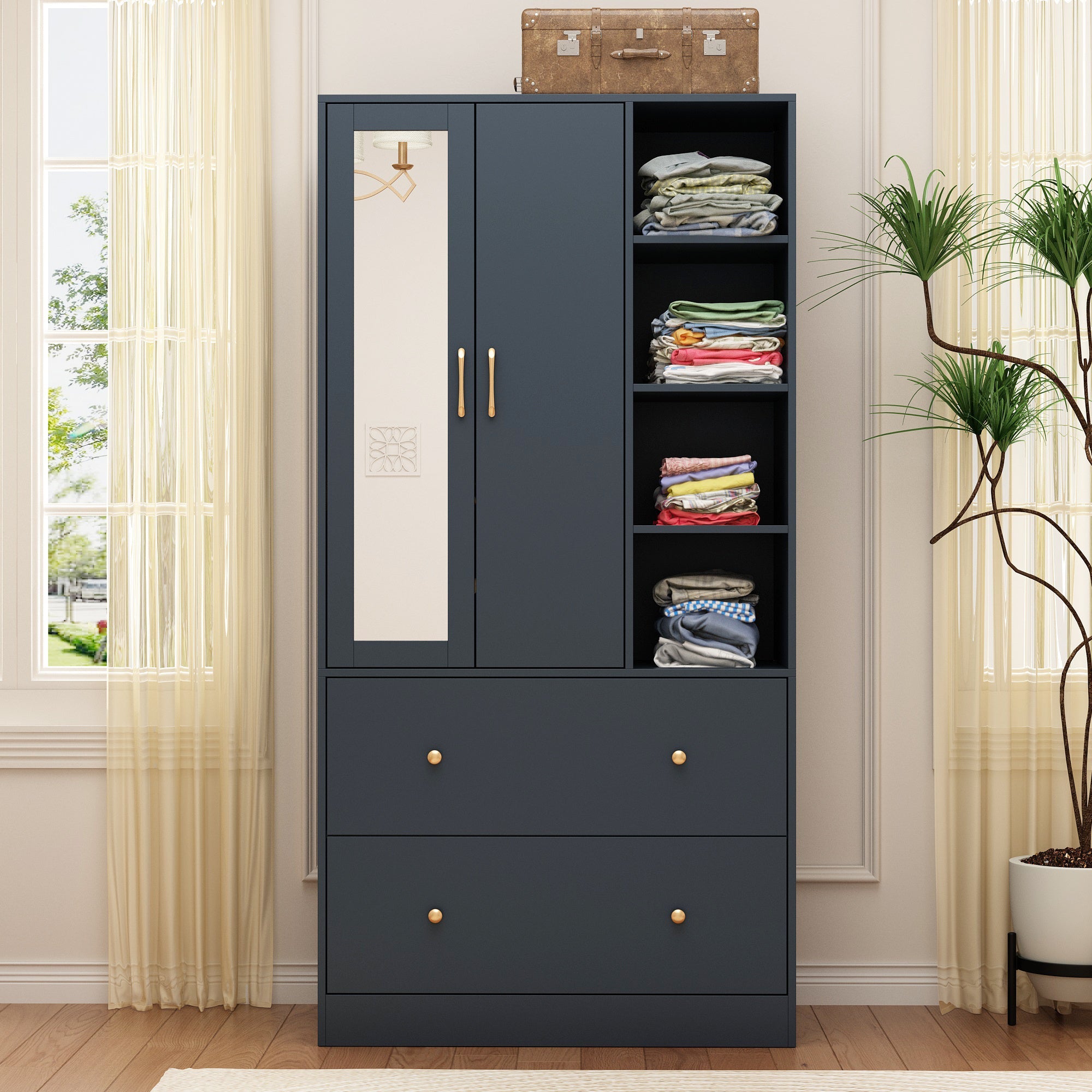 2-Door Wardrobe Armoire, Large Freestanding Armoire Wardrobe Closet for Clothes