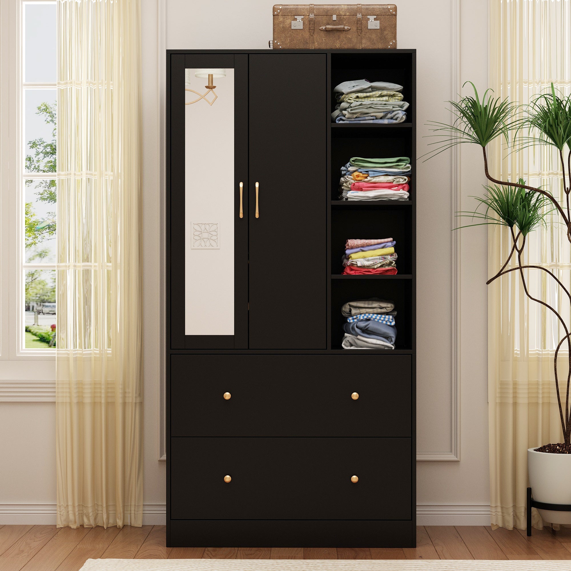 2-Door Wardrobe Armoire, Large Freestanding Armoire Wardrobe Closet for Clothes