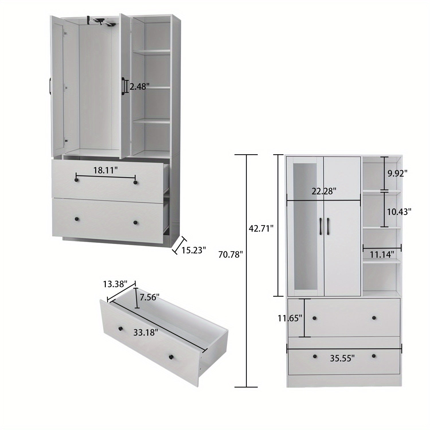 2-Door Wardrobe Armoire, Large Freestanding Armoire Wardrobe Closet for Clothes