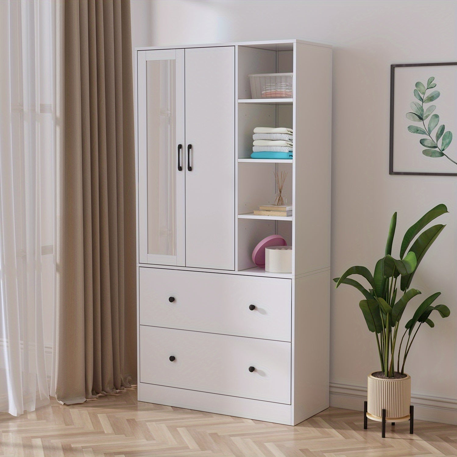 2-Door Wardrobe Armoire, Large Freestanding Armoire Wardrobe Closet for Clothes