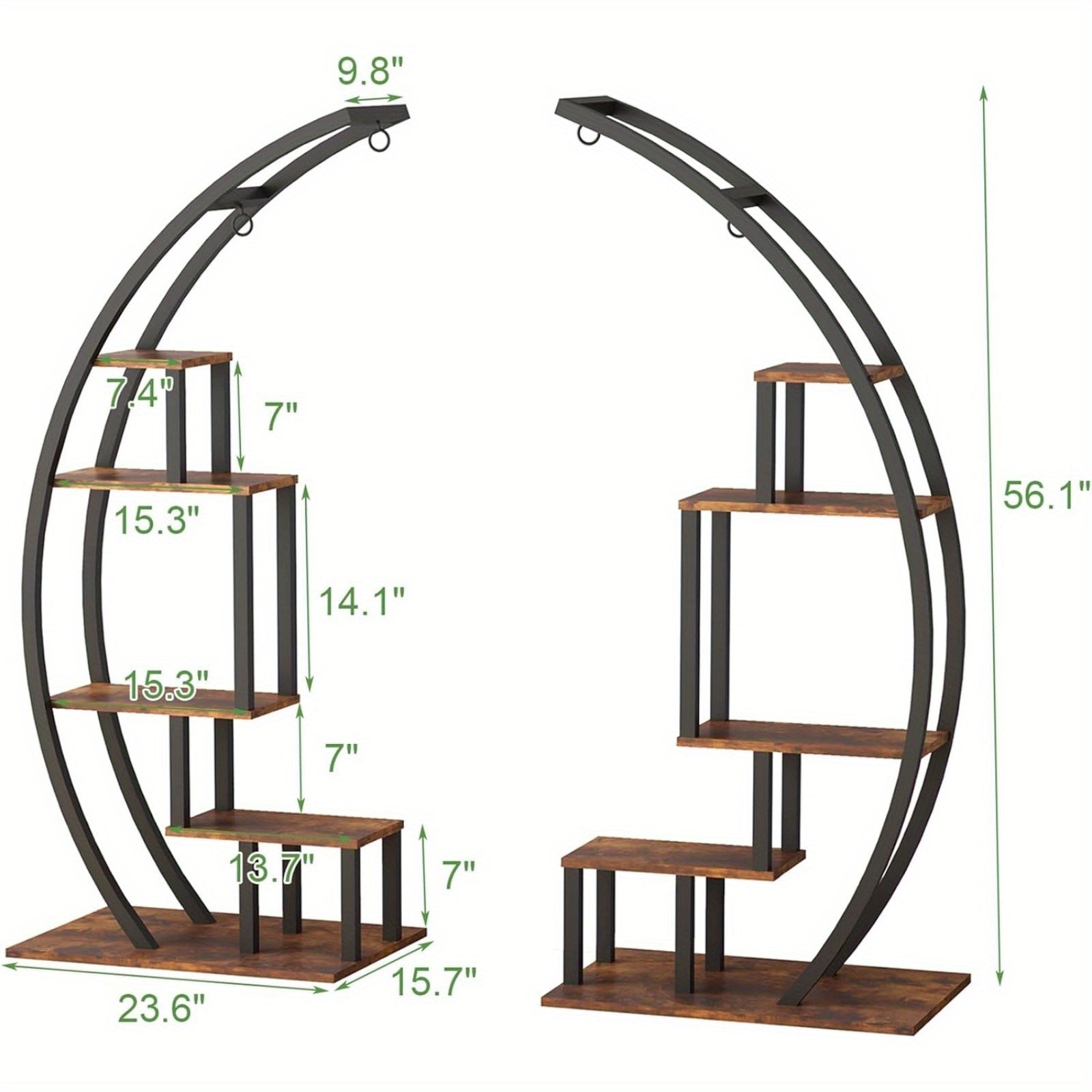 Plant Stand Indoor 5 Tier Tall, Metal Half Moon Plant Shelf 2 Pack, Stylish Tiered Flower Rack for Multiple Plants Display, Tall and Space-Saving Design