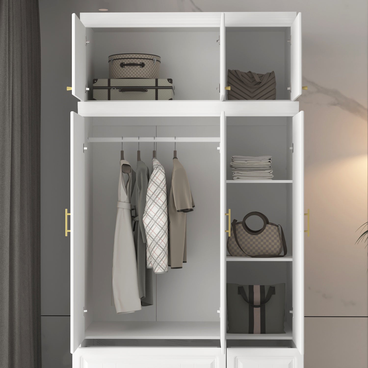 Large Armoire Combo Wardrobe, Closet Storage Cabinet, White