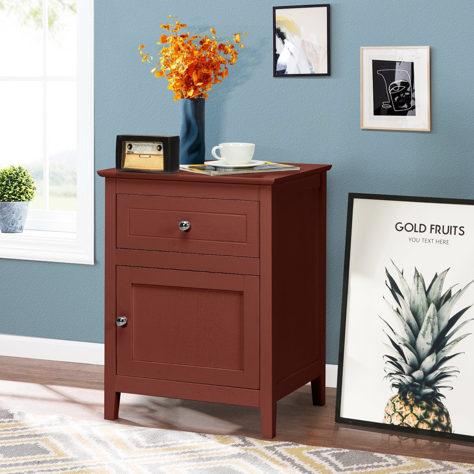 Nightstand with Drawer Accent Side End Table Storage Cabinet Cherry