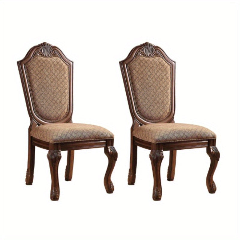 Beige and Cherry Solid Back Side Chairs (Set of 2)