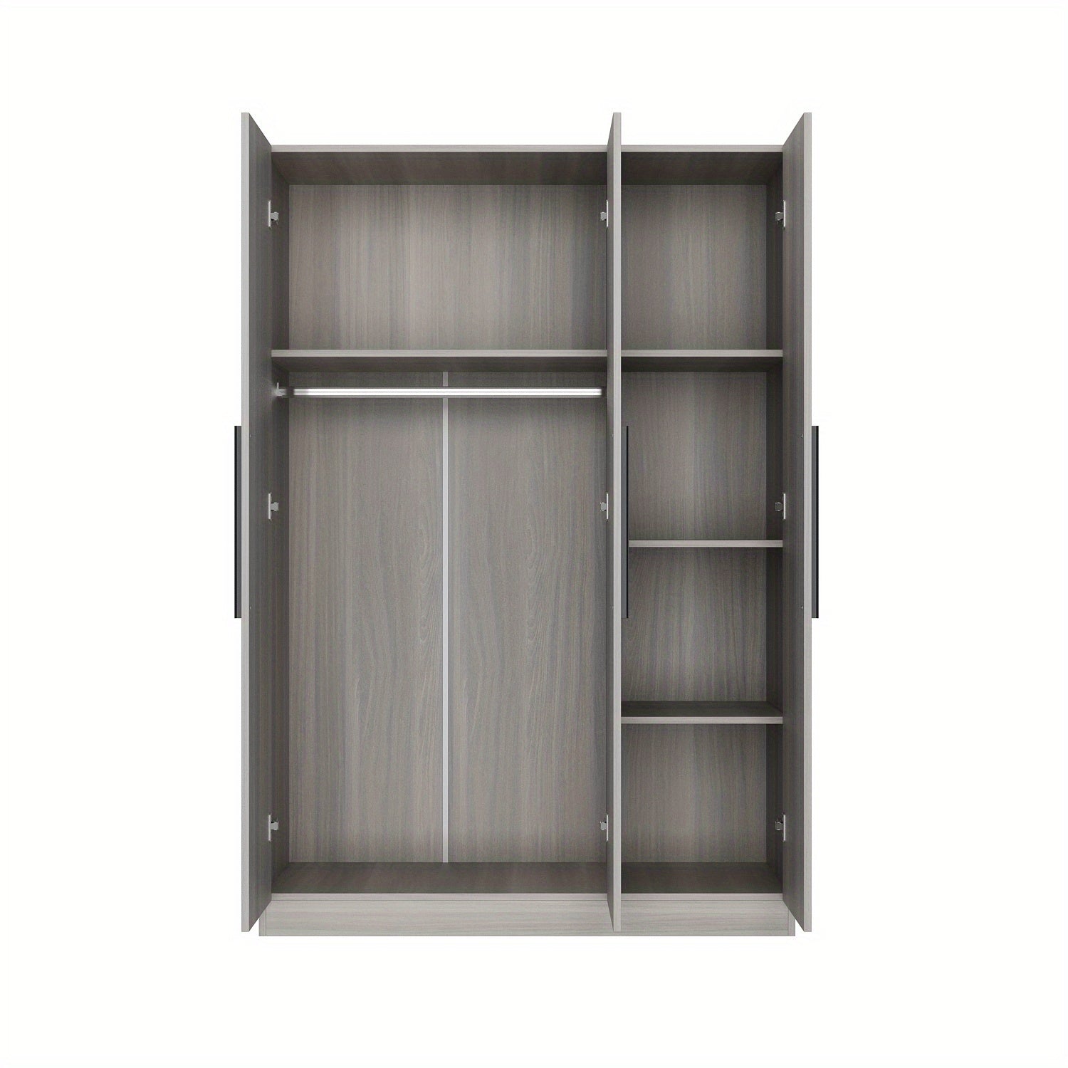 Solid Wood Handle Armoire Closet For Clothes Storage, Featuring 3 Doors, Storage Shelves & Hanging Rod, Large Storage Capacity, Grey Brown And White Styles