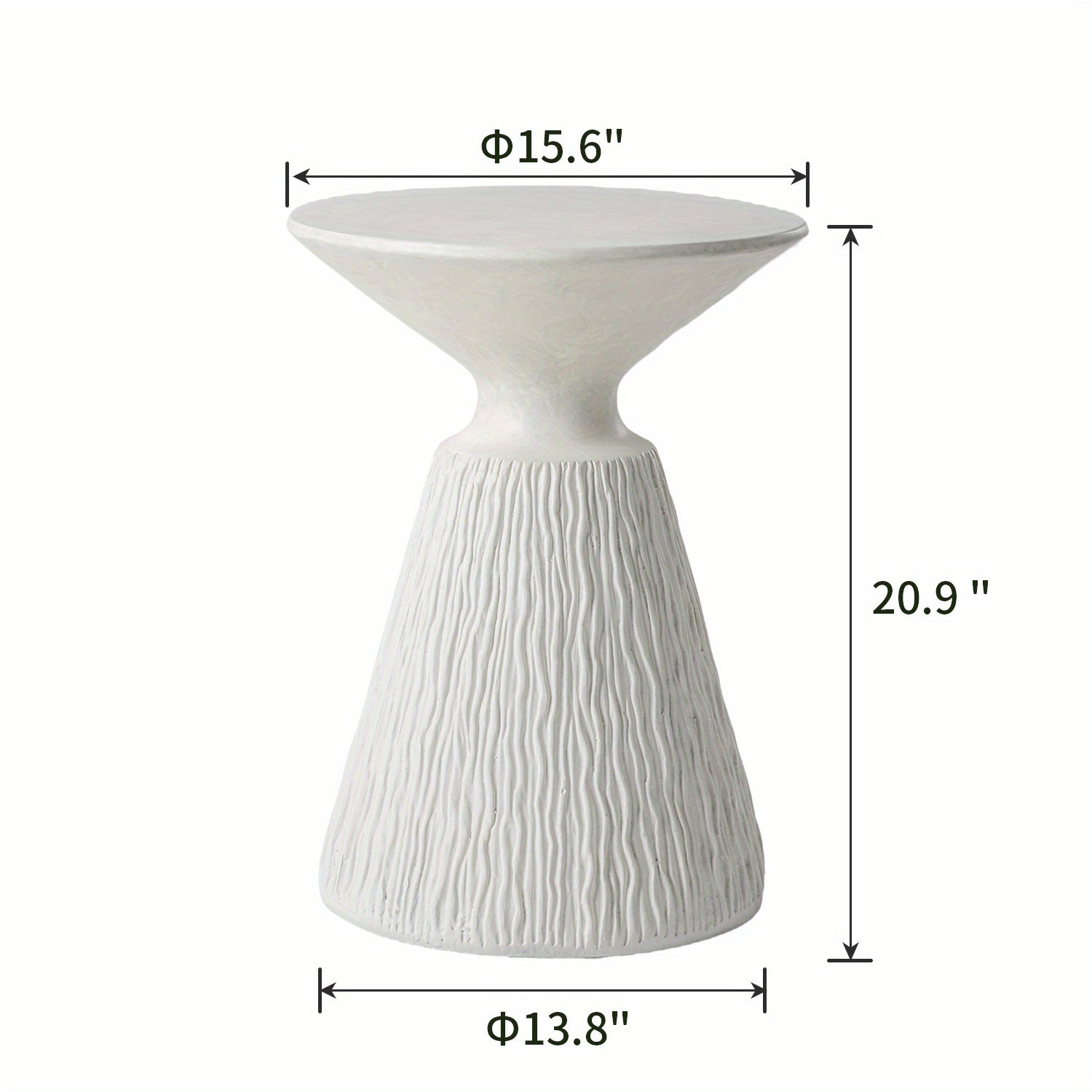 Outdoor Side Table for Patio, 15" Concret Side Table, White Small Side Table Plant Stand, Outdoor End Table Accent Table, Outdoor Console Table Ceramic Side Table