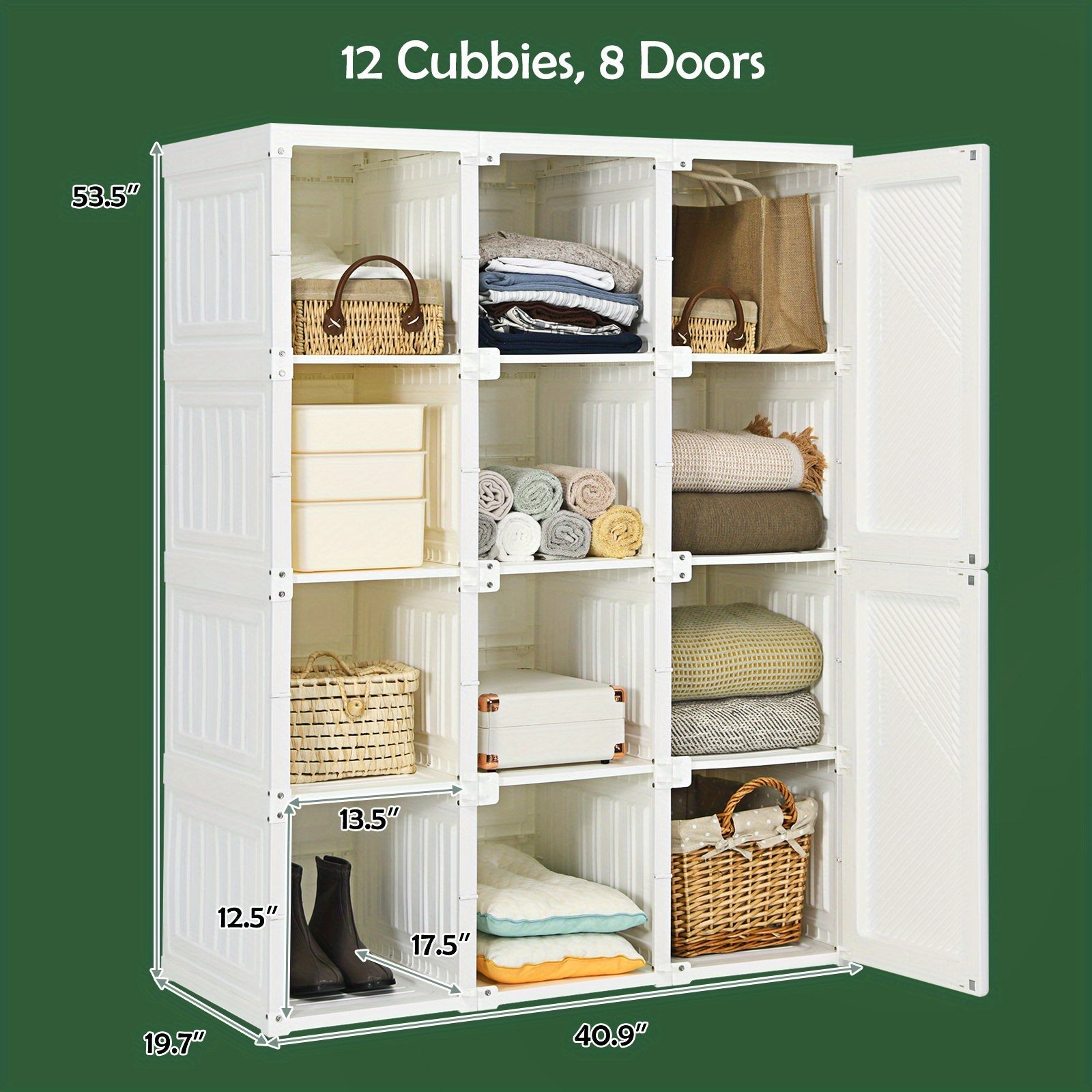 Portable Closet Clothes Foldable Armoire Wardrobe Closet w/ 12 Cubby Storage