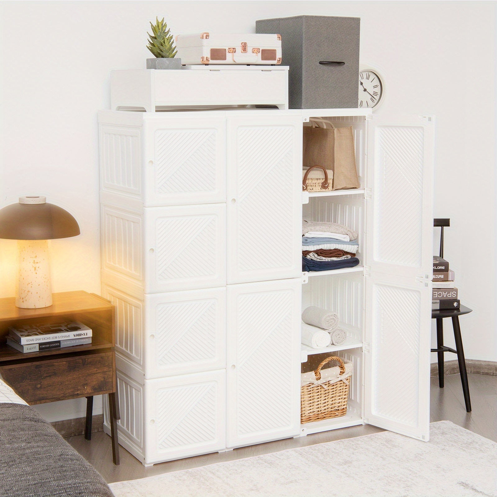 Portable Closet Clothes Foldable Armoire Wardrobe Closet w/ 12 Cubby Storage - White - Wardrobe & Armoire’s Westberry