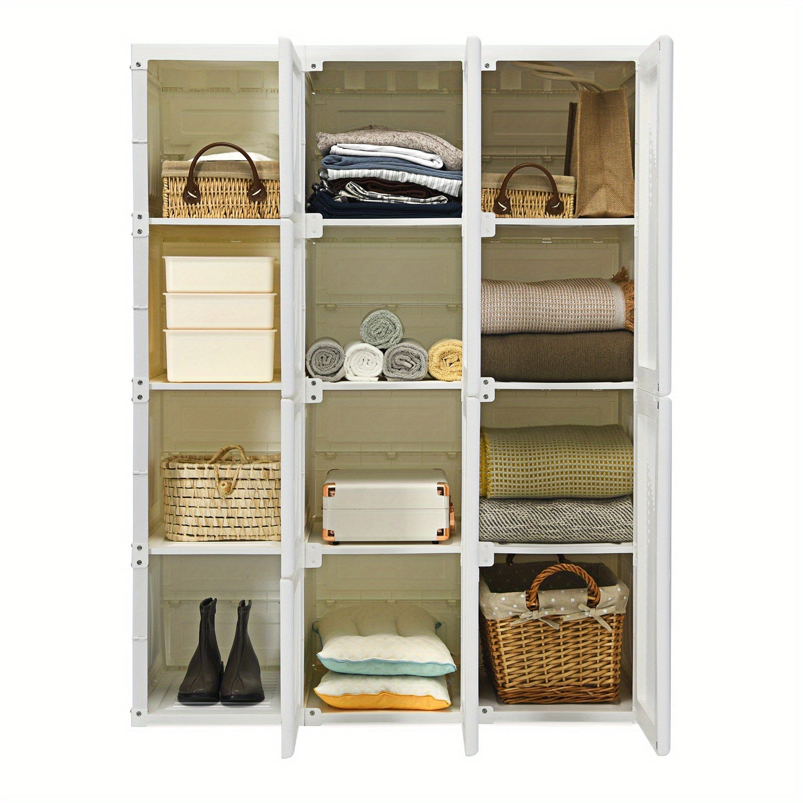 Portable Closet Clothes Foldable Armoire Wardrobe Closet w/ 12 Cubby Storage - White - Wardrobe & Armoire’s Westberry