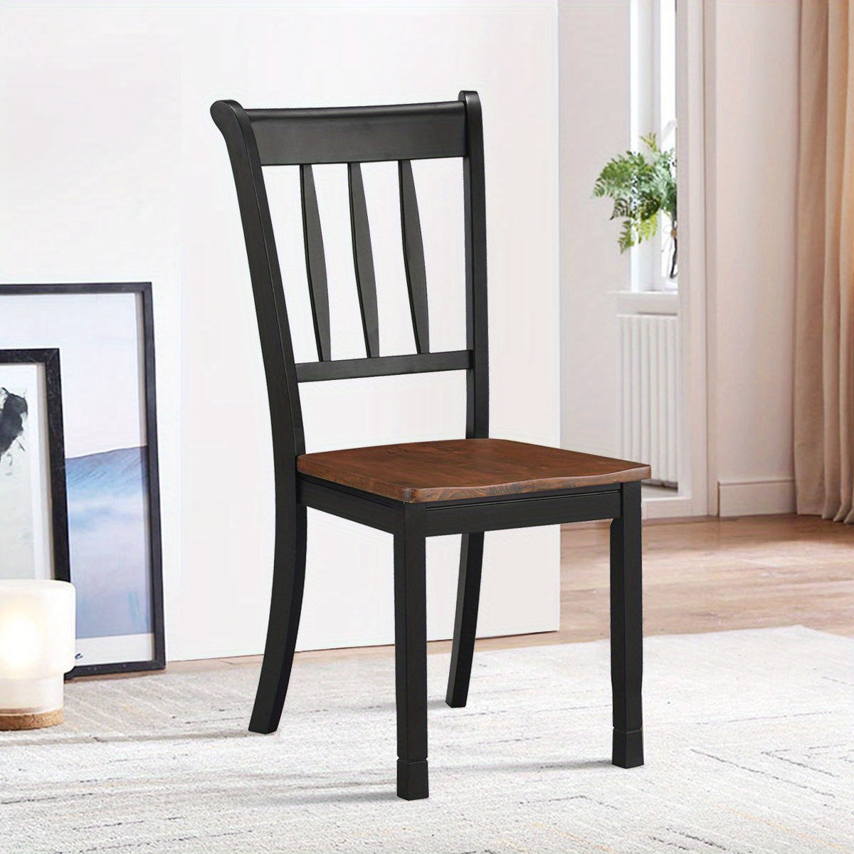 Set of 2 Wood Dining Chair High Back Dining Room Side Chair Home Kitchen Black