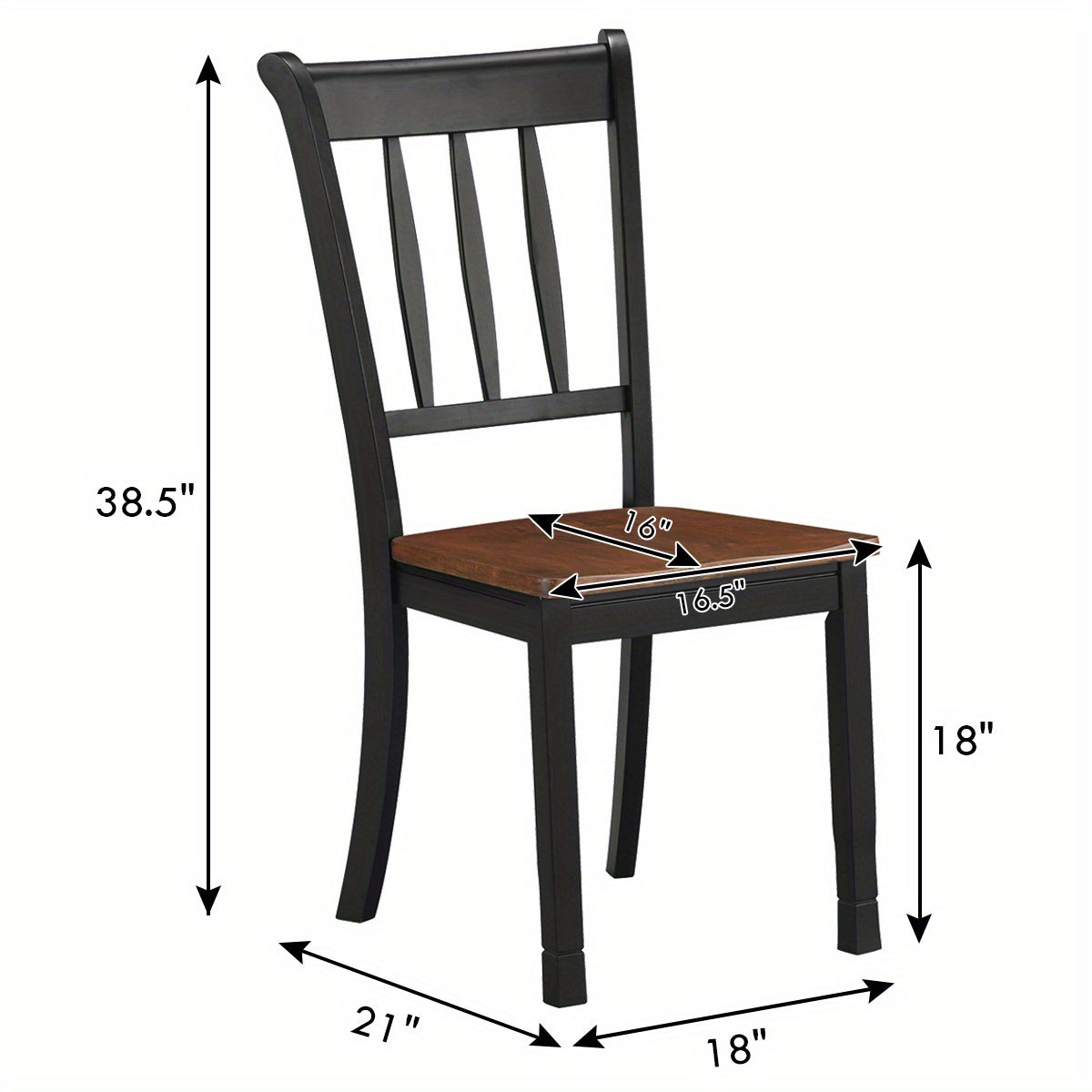 Set of 2 Wood Dining Chair High Back Dining Room Side Chair Home Kitchen Black