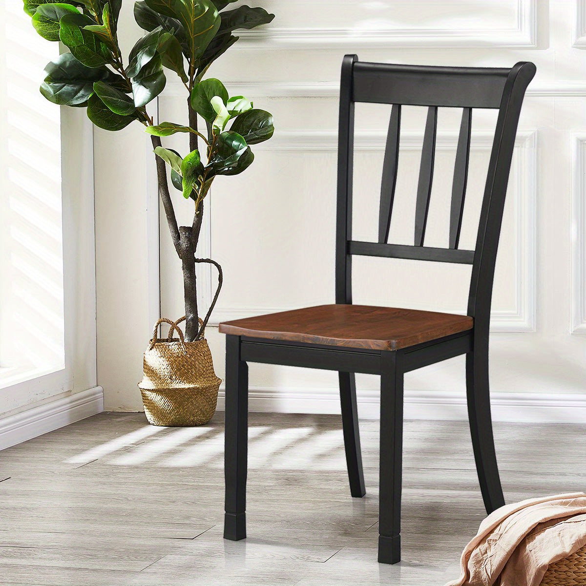 Set of 2 Wood Dining Chair High Back Dining Room Side Chair Home Kitchen Black