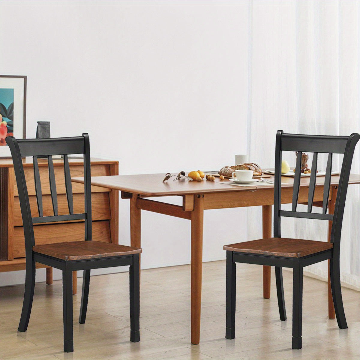 Set of 2 Wood Dining Chair High Back Dining Room Side Chair Home Kitchen Black