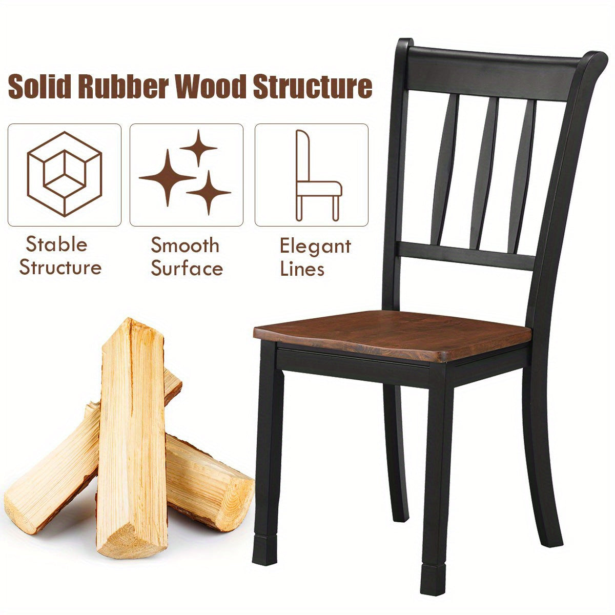 Set of 2 Wood Dining Chair High Back Dining Room Side Chair Home Kitchen Black