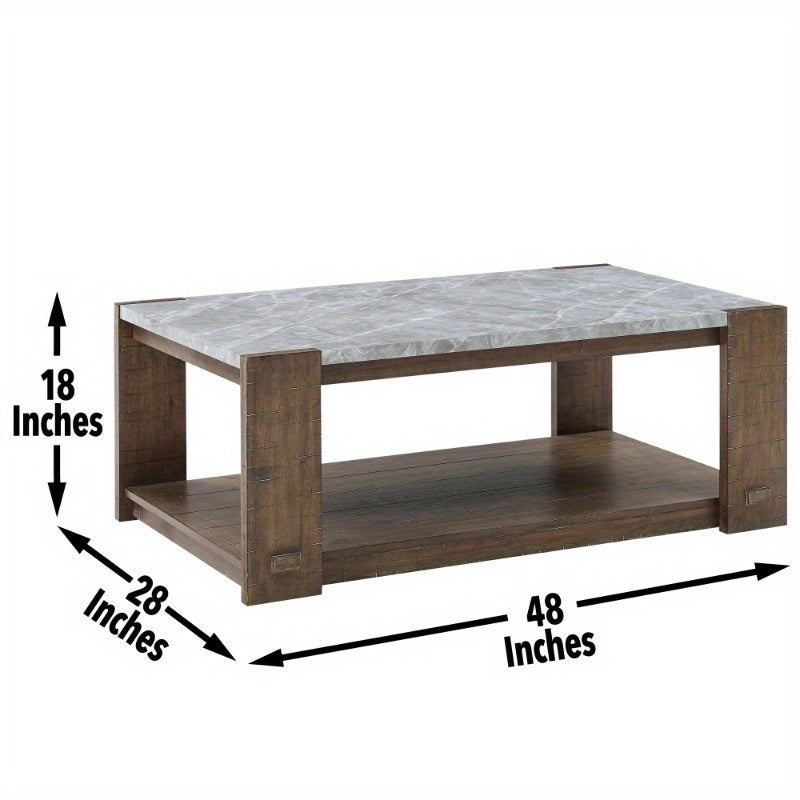 Sintered Stone Coffee Table With Casters - Brown