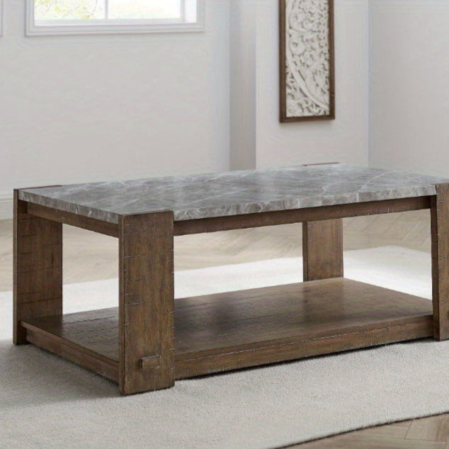 Sintered Stone Coffee Table With Casters - Brown