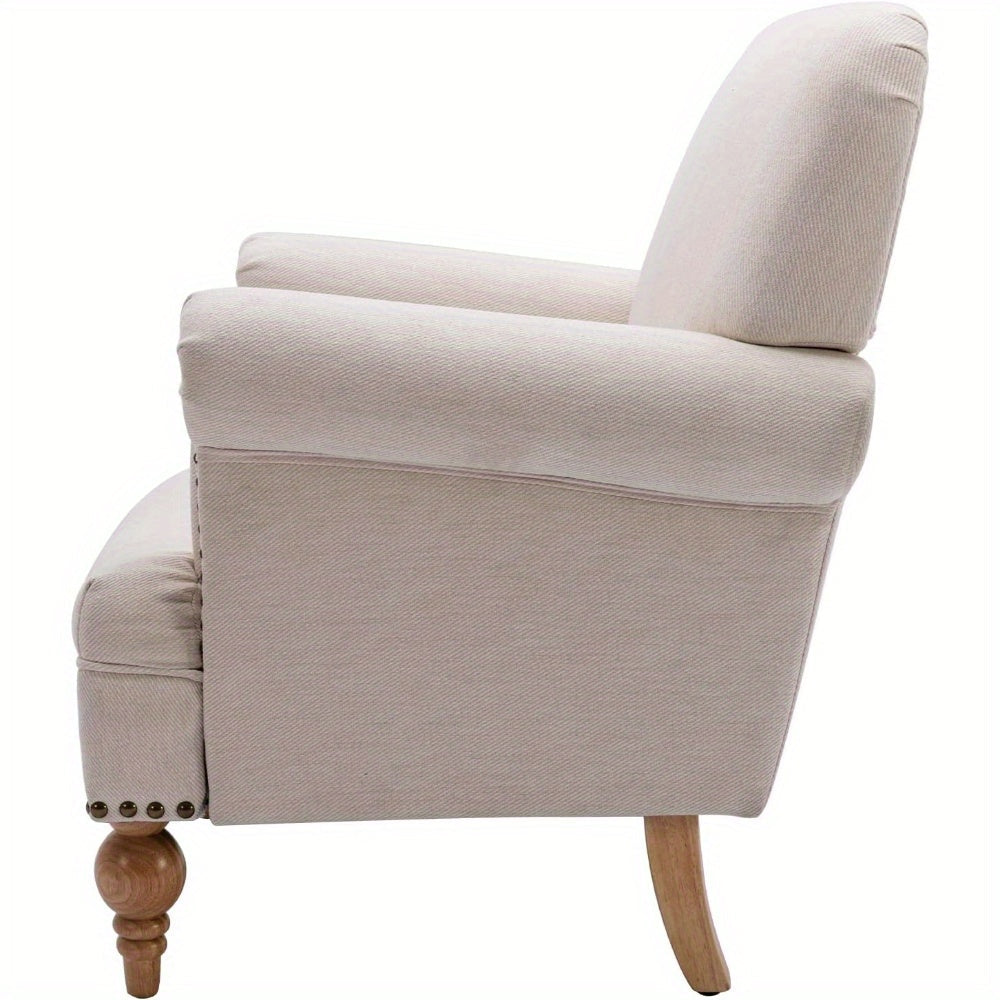 1pc Linen Accent Chair for Living Room Upholstered Mid Century Modern Single Sofa Chair with Solid Wood Legs Comfy Reading Chair Armchair for Bedroom/Office Room/Recption/Lounge