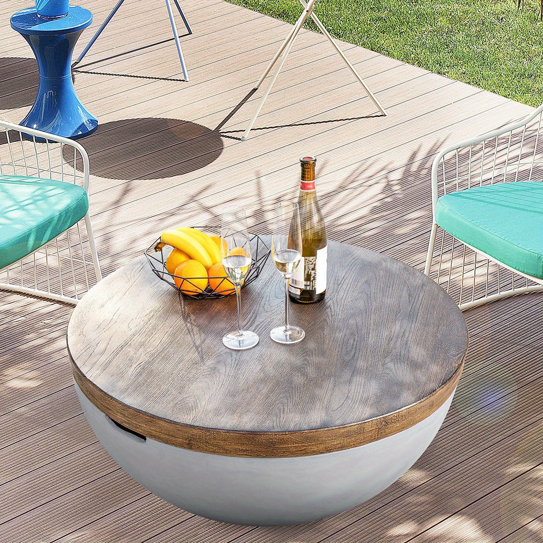 Modern Round Coffee Table with Marble Top - Waterproof, Easy Assembly, Perfect for Living Room & Outdoor Spaces