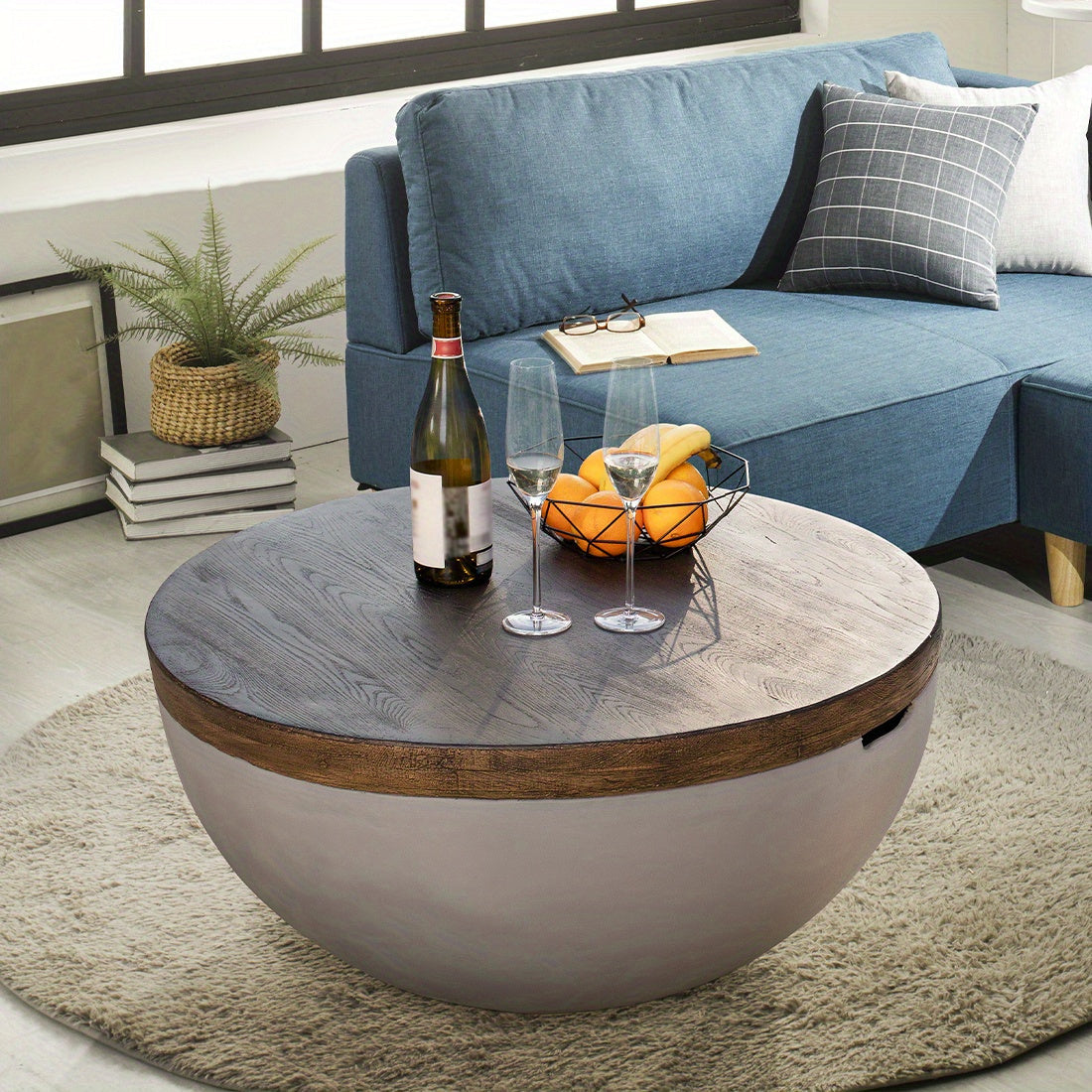 Modern Round Coffee Table with Marble Top - Waterproof, Easy Assembly, Perfect for Living Room & Outdoor Spaces